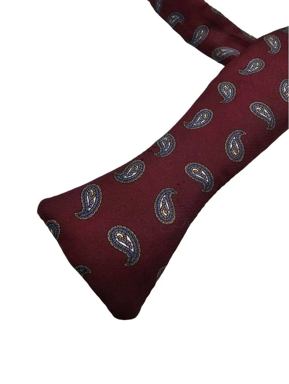 Vintage Resilio Mens Self Tie Bowtie Bow Tie Burgundy Blue Paisley